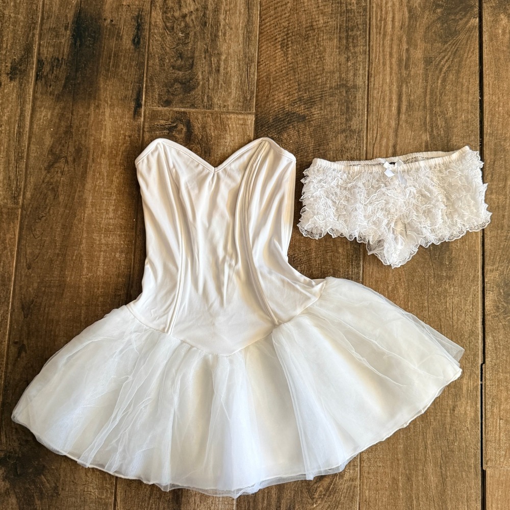 Leg Avenue Women's Ruffle Tutu Dress w/ Lace Bloomer 2 pc (2641), White,M